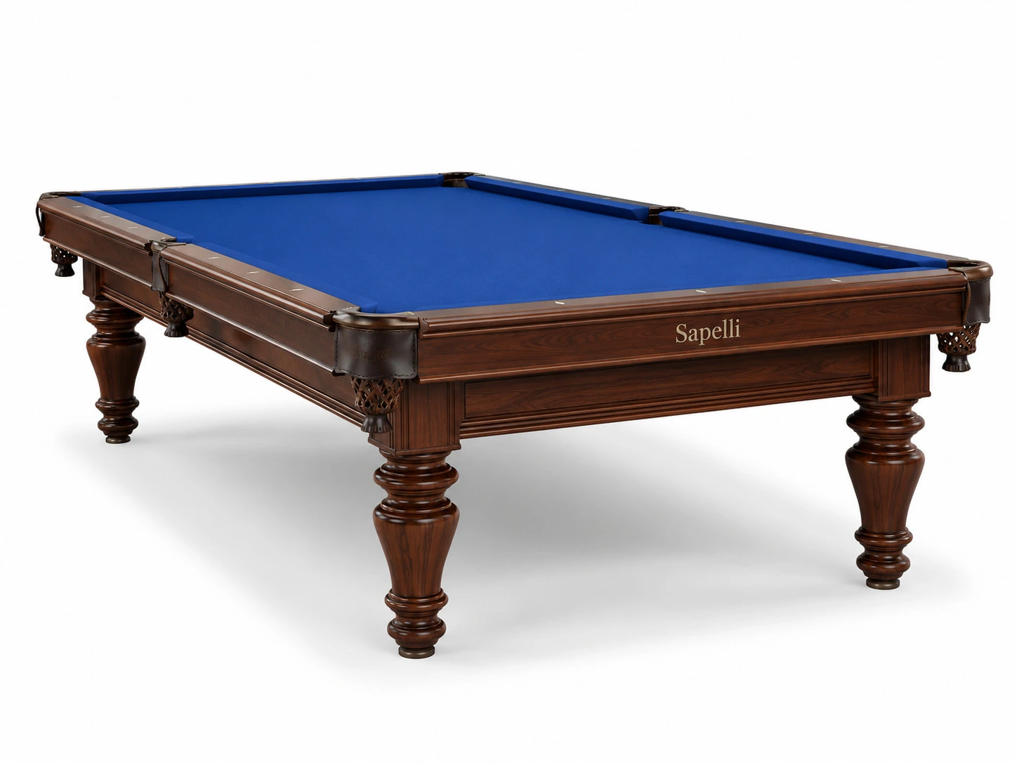 Sapelli History Classic American professioneller Poolbillardtisch mit vier Füßen, blauem Tuch und dunklem Holzkorpus