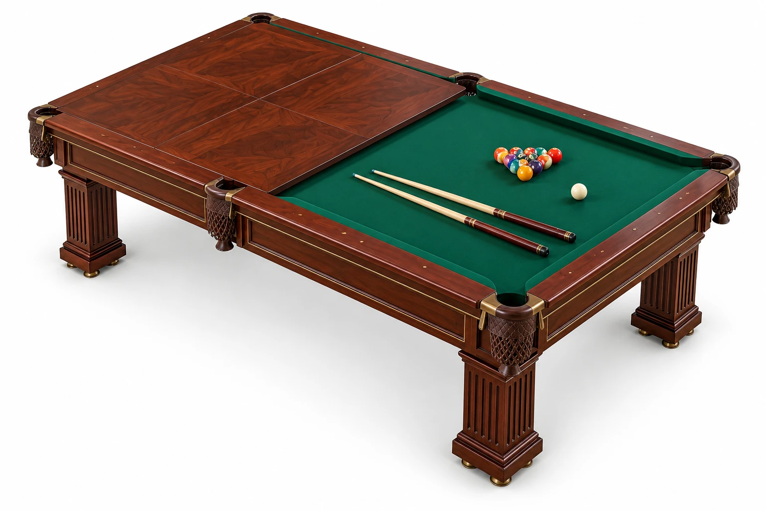 Sapelli History V4 yemek masasına dönüşebilen klasik profesyonel bilardo masası beyaz fonlu ürün görseli