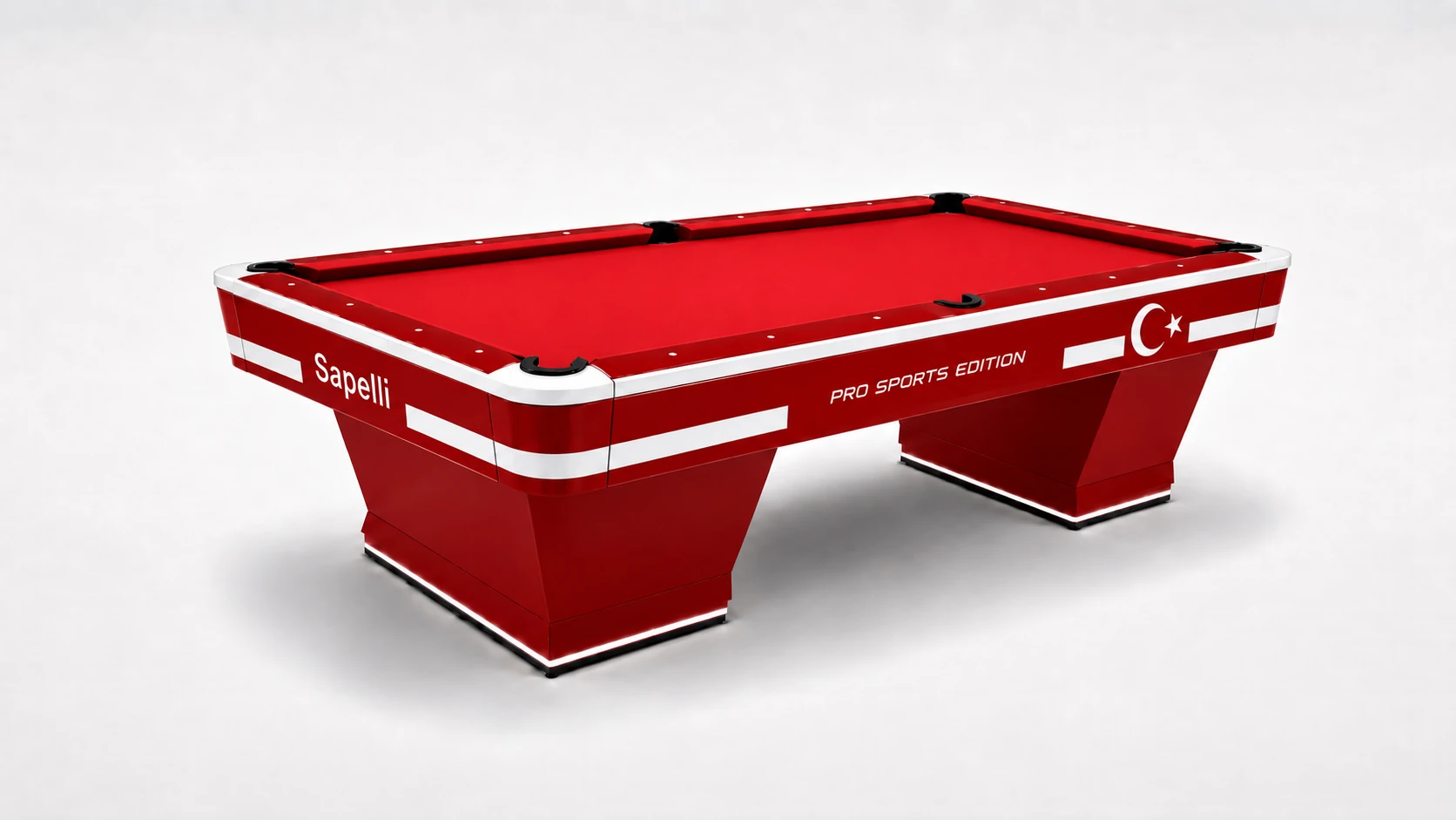 Sapelli Pro Sports Edition - Milli Kırmızı Beyaz - profesyonel bilardo masası - Türkiye Bilardo Sanayi üretimi Sapelli modeli - ürün katalog fotoğrafı